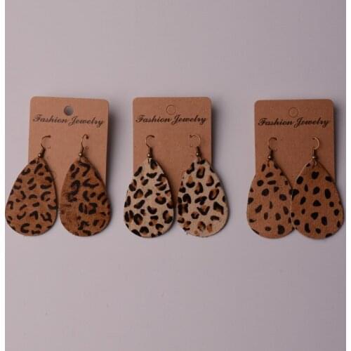 Rainbery Gold Leopard Teardrop Real Leather Statement Earrings for Women Brand Jewelry Water Drop Dangle Earrings