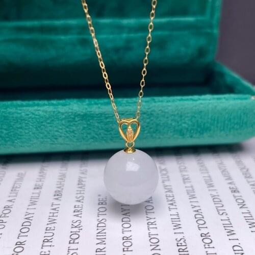 SHILOVEM 18k yellow gold natural white Jasper pendants Christmas Gift fine Jewelry plant wedding no necklace 12mm mymz1212668hby