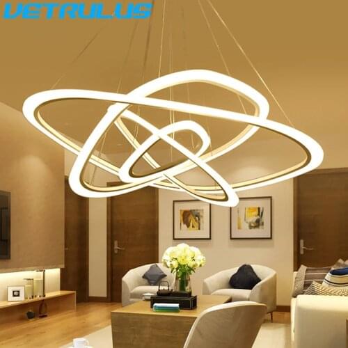 Modern Pendant lamp Led 4 Rings Circle Ceiling Hanging Chandelier Brown Black Loft Living Dining Room Kitchen Lighting Fixture