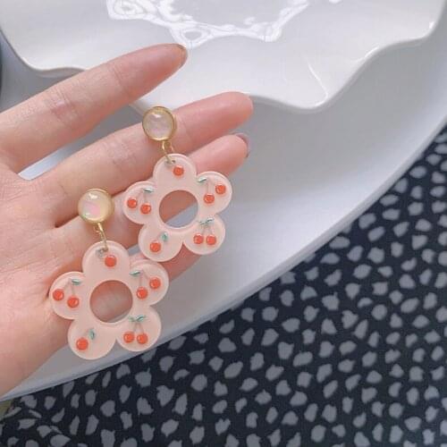 Korean Simple Creativity Acrylic Flower Earrings for Women Summer Cherry Flower Design Net Red Earring Best Gift Party Jewelry
