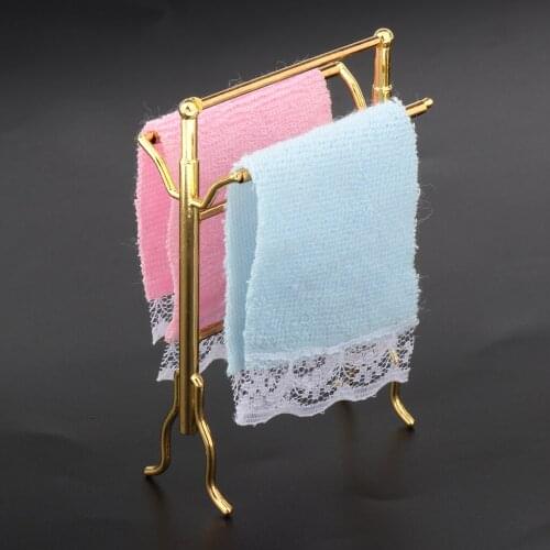 1 Set 1/12 Scale Dollhouse Miniature Towel Rack Model Set Bathroom Decor