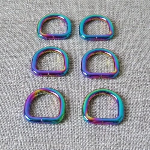 1PCS Rainbow 15mm Metal D Ring Buckle Hardware For Bag Dog Collar Leash Belt Sewing Knapsack Garment Accessory Purse Strap Clasp