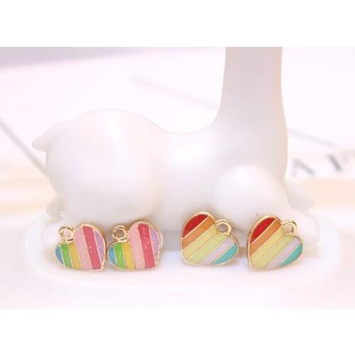 10pcs Color Stripe Heart Enamel Charms Metal Pendant for Earring DIY Jewelry Accessories