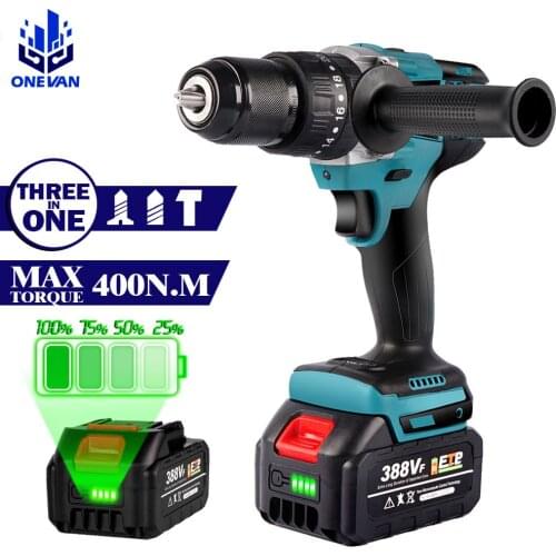 18V Brushless Hammer Dril 400NM Impact Electric Screwdriver 20+3 Torque Cordless Electric Impact Drill with Battery Power Tools
