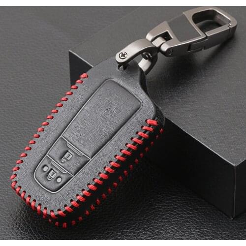 Car Leather Key Chain Holder Case Cover For Toyota CHR C-HR Prado Camry 2018 Prius Corolla RAV4 Avalon Land Cruiser 2 Button