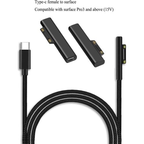 USB Type-C Power Supply 65W 15V 3A for Microsoft Surface Pro 3 4 5 6 Go PD Charging Adapter Cable DC Cord Fast Charger Tablet