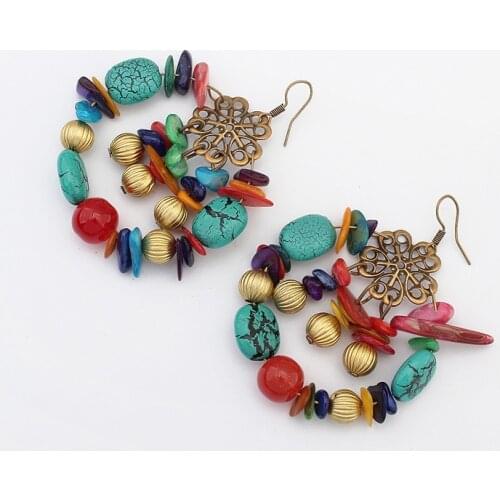 2020 Bohemian Beaded Drop Earrings Handmade Ethnic Alloy For Women Vintage Shell Stone Boho Ladies Earrings