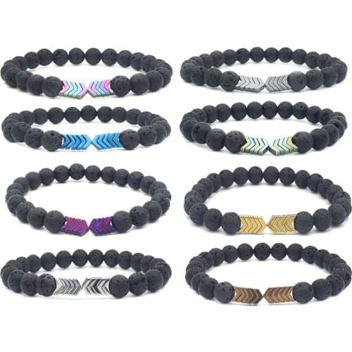 8MM Lava Volcanic Stone Bead Bracelet Color Healing Balance Reiki Yoga Adjusting Multicolor Magnetite Elastic Bracelet