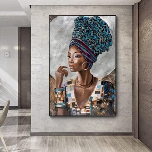 Black Gold Nude African Woman with Exquisite Headdress Oil Painting on Canvas Posters and Prints Scandinavian Wall Art Picture