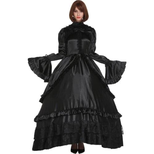 Sissy Girl Lockable Gothic Lolita Punk Satin Black Dress Crossdress Big Sleeve Style Cosplay Costume