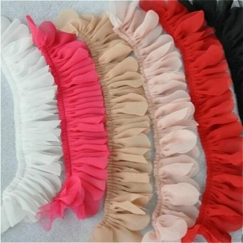 Color Double-layer Chiffon Mesh Pull Wrinkle Leaf Lace Fabric DIY Doll Baby Children Clothing Accessories Cuff Skirt Swing Trim