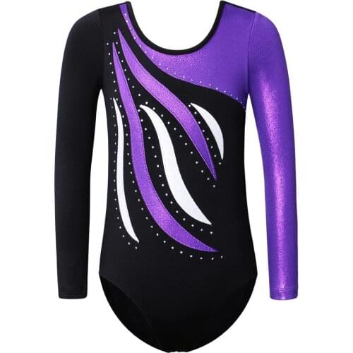 BAOHULU Kids Teens Gymnastics Leotard for Girls Long Sleeve Shiny Rhinestone Gymnastics Costume Jumpsuit Christmas Clothes Girl