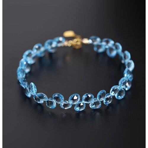 DMBS483 Sky Blue Topaz Bracelet Female Genuine Yellow 18k Gold Color Treasure Custom Gift For Girlfriend