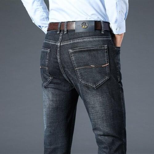 Jeans Men 2020 Spring Autumn Strech Business Casual Straight Slim Fit Jeans Blue Black Denim Pants Trousers Classic Cowboys