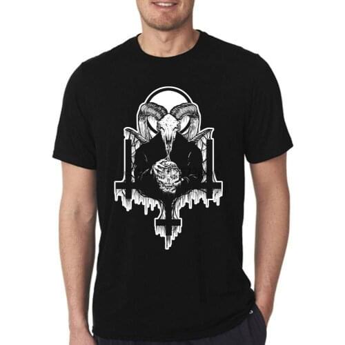 T shirt goat reverse cross lucifer telema pentacle satanist satanic skull death cimitery black white 100% cotton made in italy