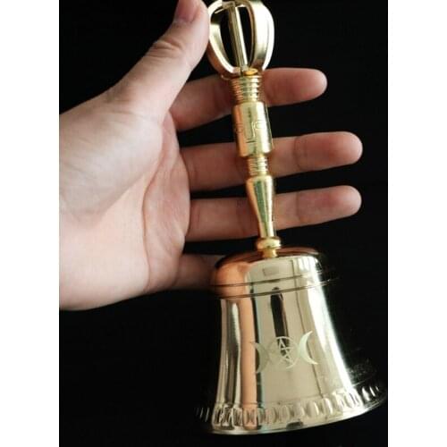 Brass Hand Bell Altar Star Triple Moon Ritual Brass Bells Wiccan Prop Ceremony