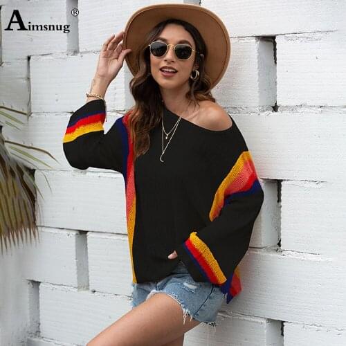 Summer Half-Sleeve Womens Sweaters Pullovers Slash neck Loose Top Streetwear 2020 Autumn Casual New Female knitting Pullovers