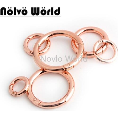 Nolvo World 20pcs 13/17/18/25/34/38mm Rose gold spring ring clasp for bags zinc alloy o ring metal purse hardware