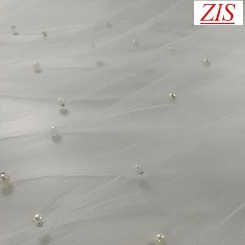 Fashion quality Encryption of soft pearl bead mesh fabric for wedding dress scarf fabric