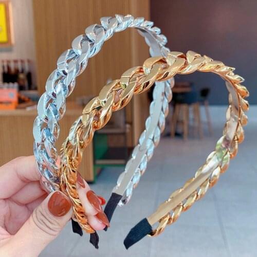 Fashion Metal Chains Hairbands For Women Hair Accessories Korean Imitation Pearl Gold Silver Color Hoops Headbands Girl Headwear