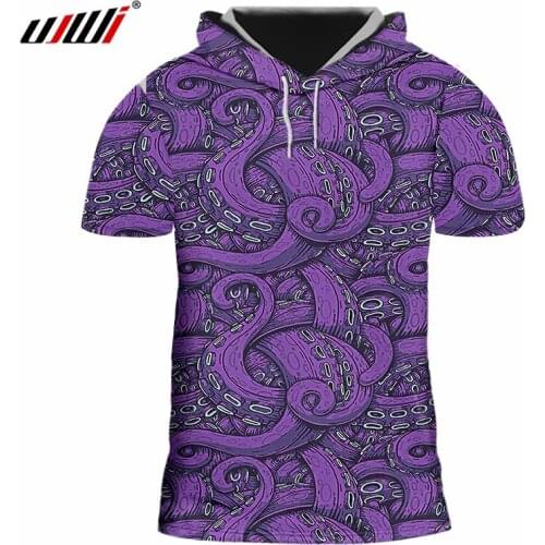 UJWI Men/Women Personality Trend Hooded Tshirt Mens Oversized Casual Tee Shirt 3D Full Printed Octopus Tentacle Pattern custom