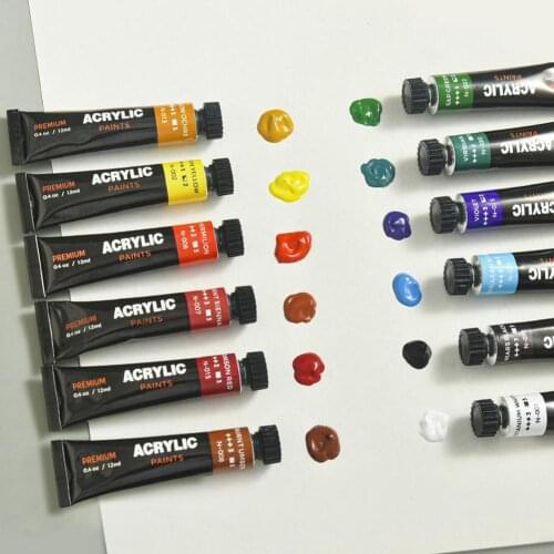 24 Colors 12ml Tube Waterproof Acrylic Paint Set For Fabric Student Stationery Painting Painted Suitable Art Hand Supplies