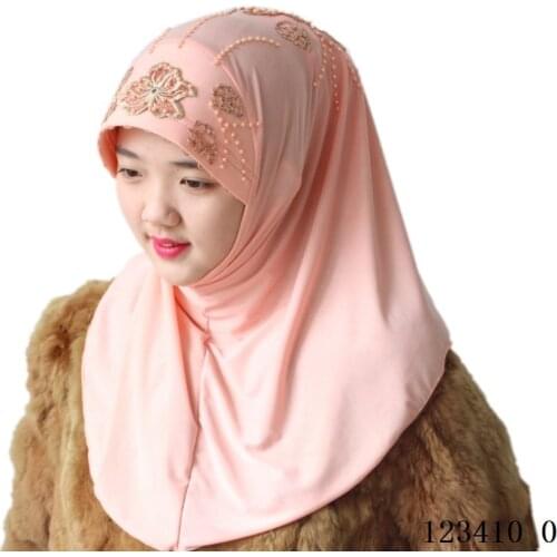 Small flowers Muslim handmade beaded hijab Malaysia womens Southeast Asia headscarf Womens turban Muslim hijab