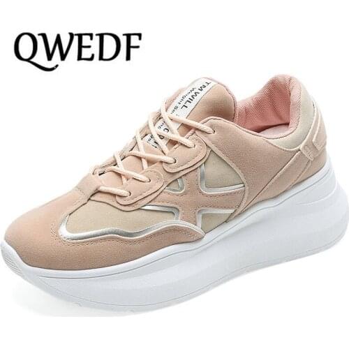 2019 Spring New Leather Womens Platform Chunky Sneakers Fashion Women Flat Thick Sole Shoes Woman Footwear Feminino X11-58