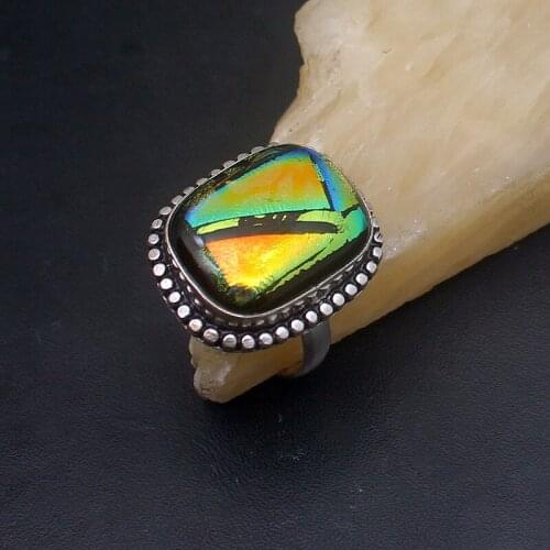 Wonderful New Arrival Dichroic Glass Silver Color Jewelry Band Ring For Women Men Size 9 HD239