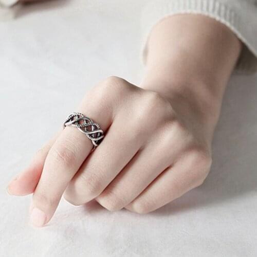 New Creative Interwoven Hemp Rope Shaped Thai Silver Personality 925 Sterling Silver Jewelry Hollow Wave Opening Rings