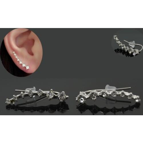 PAIR New Desgin Fasion Prong Set Seven Gem Stone Ear Cuff Earring Charming Ear Studs for Women