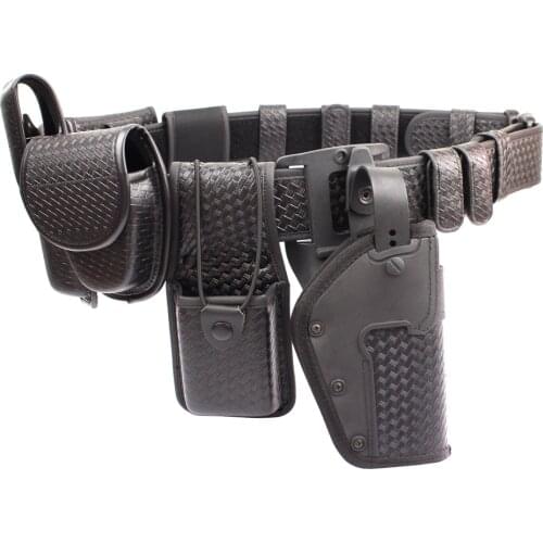 Police 10piece Duty Belt Rig Kit Includes Duty Belt cuff Case Radio Holder Belt Keepers MK4 Compact Light Holder Basketweave