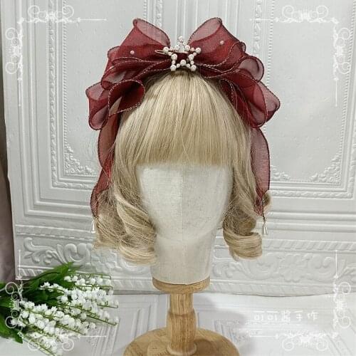 Original Japanese Lolita Girl Heart Bow Headband KC Snow Yarn Mermaid Gorgeous Pearl Jellyfish Headdress