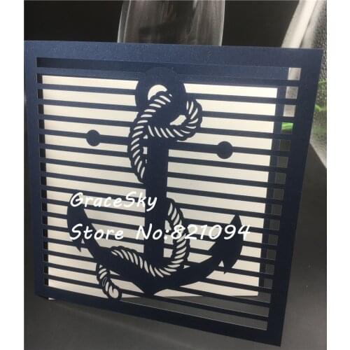 50pcs free shippig Laser cut Nautical Anchor wedding invitations Cards,customized card blanks for wedding invitations rsvp