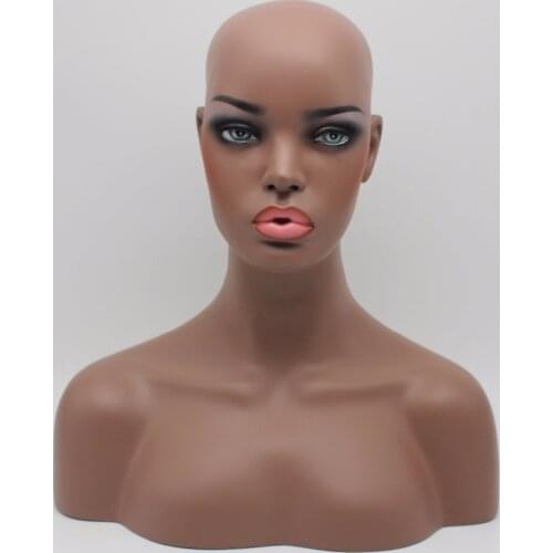 Realistic Fiberglass African American Black Female Mannequin Head Bust For Wigs