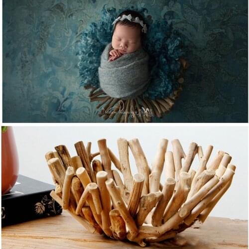 Newborn photography props logs smooth branches made old tub tray solid wood baby photo props original