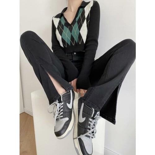 Net red womens pants leg split pants 2021 summer new denim straight pants womens jeans dlzk697