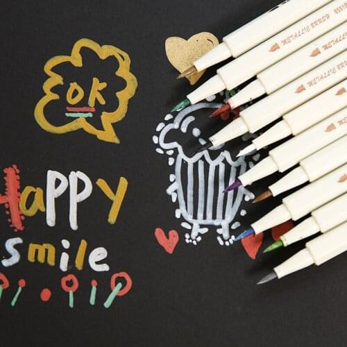 STA 6/10 Colors Drawing Painting Marker Pen DIY Metallic Color Pens Black Paper Art Marker Hard/Soft Head Stationery Supplies
