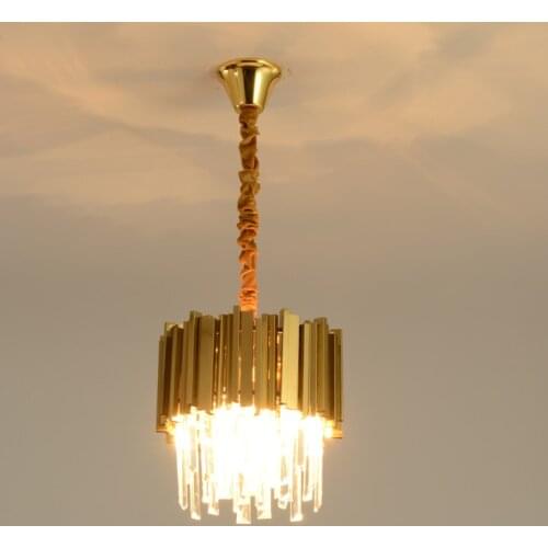 LED Postmodern Gold Stainless Steel Crystal Round Lustre Hanging Lamps Suspension Luminaire Lampen Pendant light For Foyer