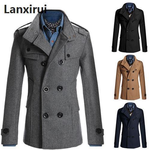 Medium Long Trench Coat Men Overcoat Winter Jacket Men Windbreaker Thick Solid Black Trench Coat Men English Style Costume