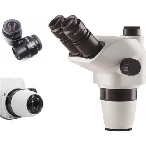 Trinocular Stereo Zoom Microscope Head 7X-90X with 20X Eyepeices 0.5X CTV Adapter 0.5X Auxiliary Objective