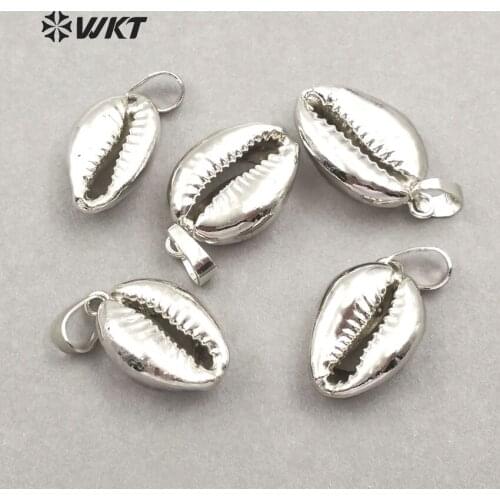 WT-JP024 Wholesale Custom Hot Sales Natural Full silver Plated Cowrie Shell Charm Pendant Small Cast Seashell Charm Pendant