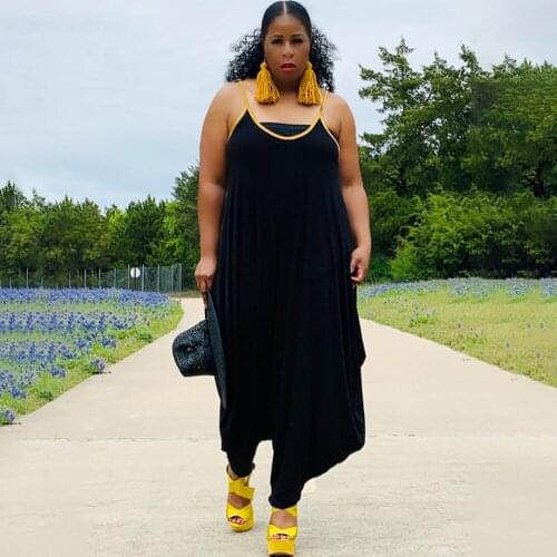 XL-5XL Plus Size Loose Rompers Womens Jumpsuit Casual Low Neck Sleeveless Baggy Bodysuit Summer Side Pocket Oversize Outfit