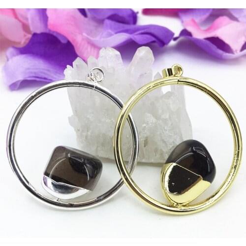 54mm round charms pendant silver-color gold-color natural crystal stone inlay women statement high quality jewelry B3075