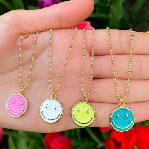 10Pcs, Smiley Face Necklace Women Chain Figure Enamel Pendant Necklaces Girl Jewelry Trendy Collares