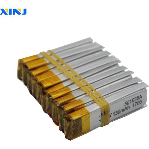XINJ 10pcs 3.7V 130 mAh lithium polymer battery lipo 501035 ForGPS Sat nav car DVC DVR Camera MP3 Music player driving recorder