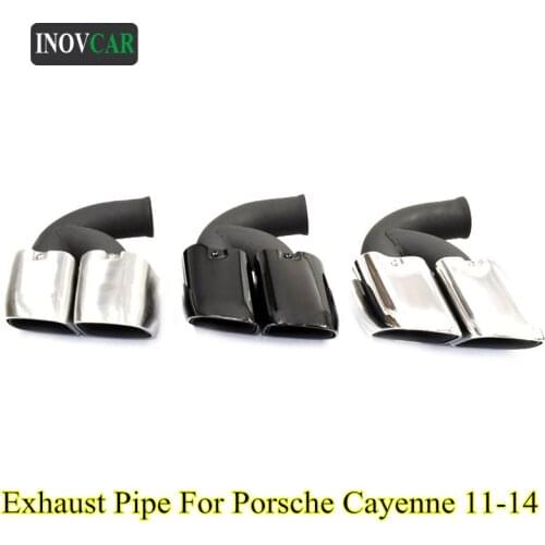 2 PCS Turbo Exhaust Pipe For Porsche Cayenne 2011-2014 Silver Stainless Steel Car Muffler Square Nozzles