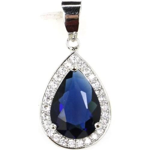 28x14mm Lovely Drop Water Jewelry Set Created Tanzanite CZ For Ladies Daily Wear Birthday Gift Silver Pendant Earrings