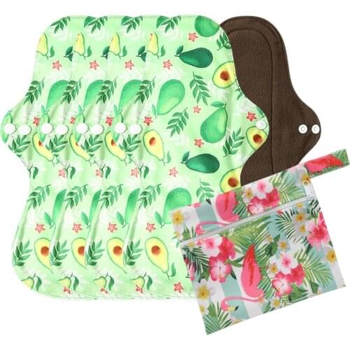 5pcs Reusable Bamboo Fiber Terry Mama Cloth Menstrual Pads for Heavy Flow Periods + 1 Bonus Free Mini Wet Bag Ohbabyka