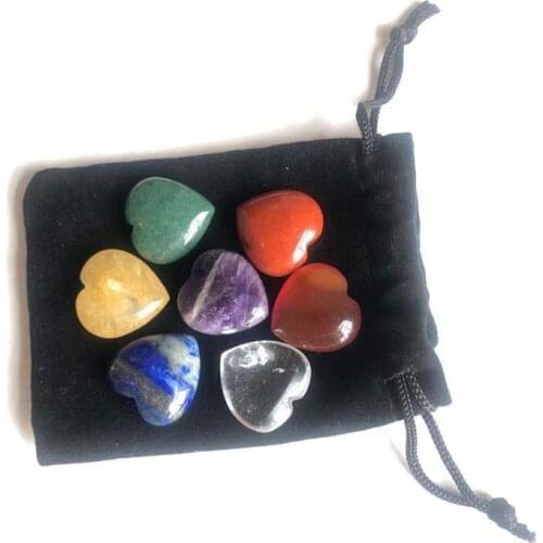 7 Chakra Stones and Crystals Set Healing Natural Heart-Shaped Tumbled Quartz Gem Reiki